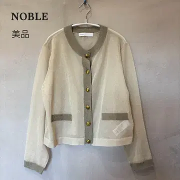 새상품급 Noble 노블 라메 트리밍 시어 크루 숏 가디건