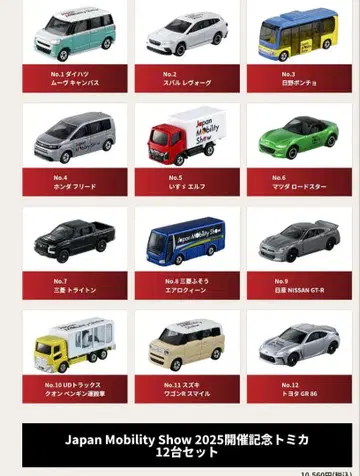 2025 재팬 모빌리티 쇼 미니카 12대 컴플리트 세트