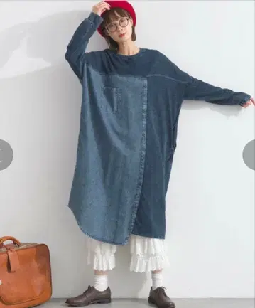 lupilien 맨투맨 케미컬 데님 패널 절개 셔츠풍 원피스