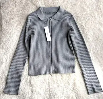 택 포함 새상품 리브 니트 가디건 그레이 심플 고급