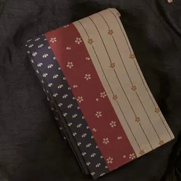 미사용 꽃무늬 반폭 오비 남색, 빨간색, 그레이