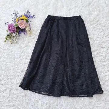 새상품급*윈하트 메쉬 플레어 스커트 롱 허리밴딩 비침 블랙