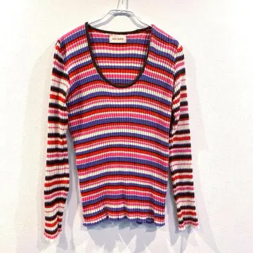 MEYAME 멀티 컬러 스트라이프 롱 T