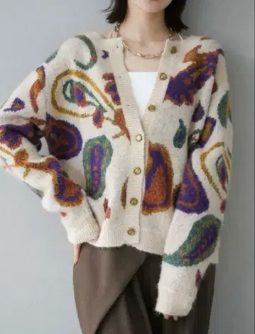 믹스얀 페이즐리 무늬 니트 가디건 아이보리 lumier 좋아하시는 분