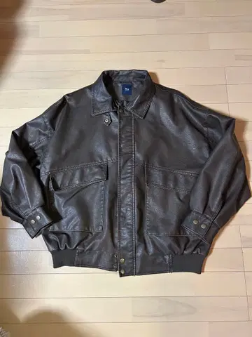 히요쿠 디자인 빈티지풍 오버 사이즈 블루종 가죽 블루종