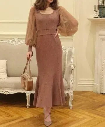 Royal Party [ FS ] 볼륨 시어 슬리브 머메이드 원피스