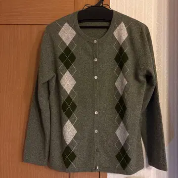 아가일 패턴 100% 캐시미어 긴팔 가디건