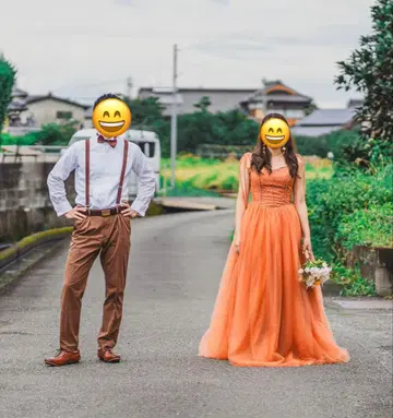 컬러 드레스 웨딩 드레스 오렌지