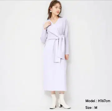 미사용 gu 프론트 리본 니트 원피스 라이트 퍼플 M 카슈쿨