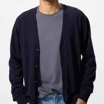 메리노 V넥 가디건 네이비 S