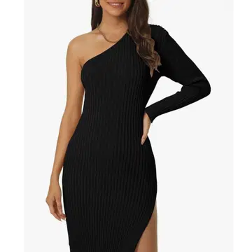 슬림 원피스 원숄더 원피스 드레스 블랙 L 긴팔