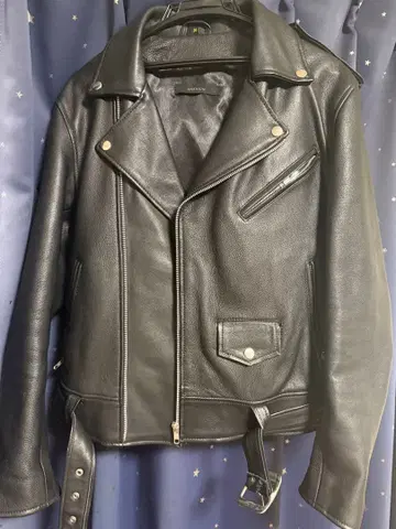 블랙 가죽 더블 라이더 자켓