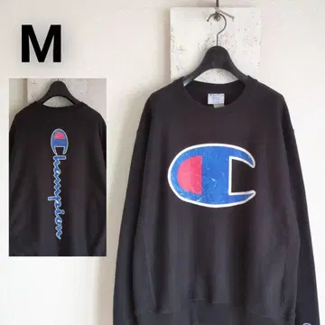 구제 의류 챔피온 리버스 위브 맨투맨 블랙 눈알 로고 M