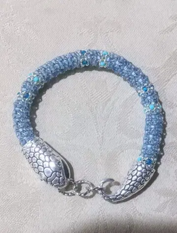 비즈 팔찌 뱀 스쿠모 아이 네이비 나염 실버