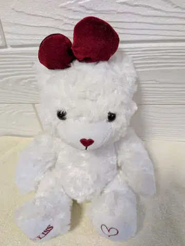 [ TIE KISS ] 프리티 화이트 베어 빨간색 리본 포함 베어