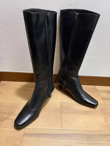 REGAL 블랙 롱 부츠 심플 스퀘어토 가죽 부츠