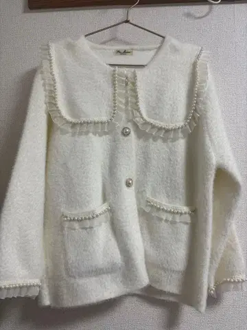 파라비온 세일러 카라 펄 가디건 아우터 화이트