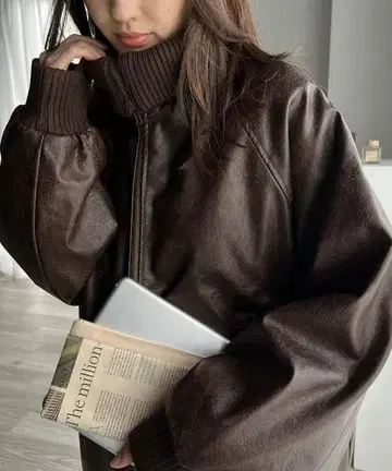 리브 터틀 페이크 가죽 오버 사이즈 자켓