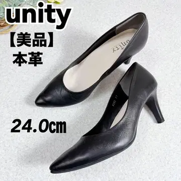 새상품급 unity 유니티 블랙 천연 가죽 플레인 펌프스 24cm