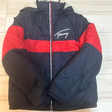 Tommy Jeans 후드 부착 다운 자켓 네이비/레드