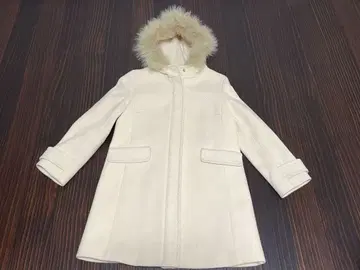 아이보리 울 후드 부착 롱 코트