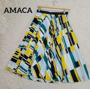 새상품급 아마카 기하학 패턴 플리츠 스커트 올 패턴 38