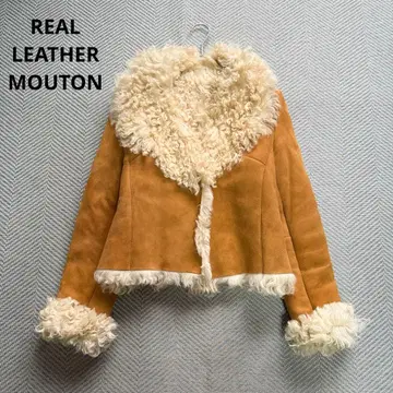 새상품급 램 가죽 리얼 무스탕 자켓 스웨이드 카멜 프론트 후크