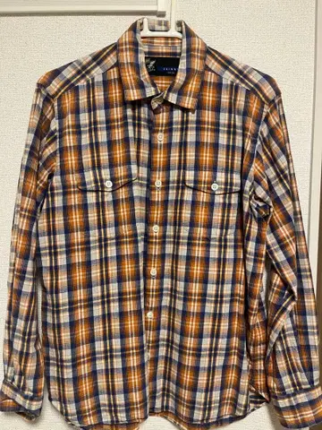 FAT 긴팔 플란넬 셔츠 오렌지 파랑 체크