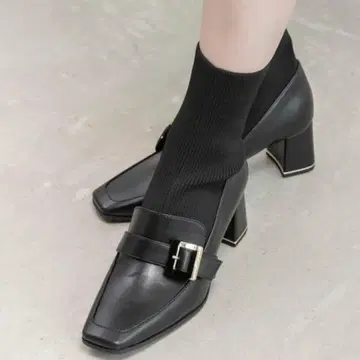 RANDA 버클 벨트 니트 도킹 부츠 블랙 RANDA