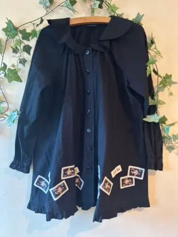 PINK HOUSE 블랙 셔츠 긴팔 프릴