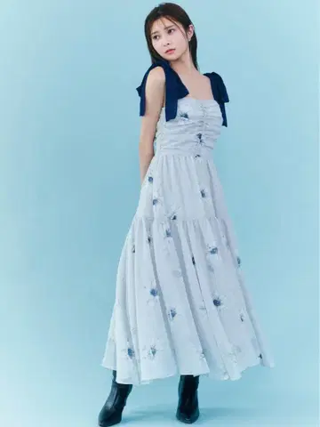 SNIDEL 프린트 숄더 리본 원피스