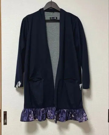 gouk 보라색 플라워 프린트 가디건 겉옷 미야비