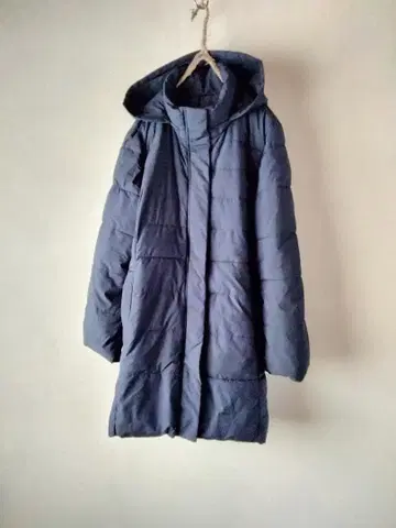 후드 탈착 가능 롱 다운 자켓 네이비