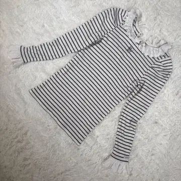 루비앤유 프릴 옷깃 보더 리브 상의 F 사이즈