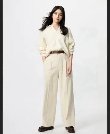 UNIQLO 턱 와이드 팬츠 XL 아이보리 블랙 2개