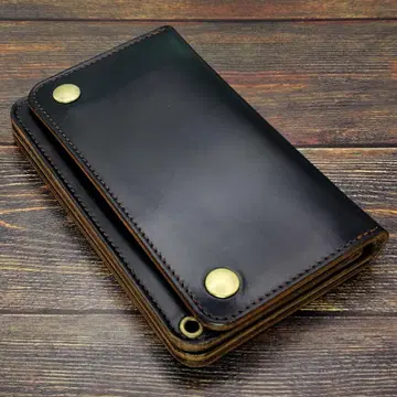 크롬엑셀 미들 트래커 지갑 핸드메이드 천연 가죽 차심 블랙
