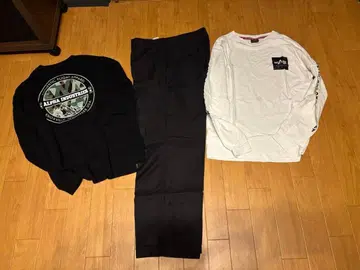 ALPHA IND. 카고 팬츠 블랙과 롱 T셔츠 2장 L 사이즈