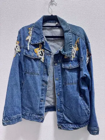 자수 디자인 데님 자켓