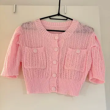 nugu 누그 핑크 크롭 가디건 반팔