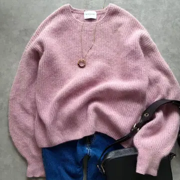 유나이티드 애로우즈 복슬복슬 폭스 혼방 퍼프 슬리브 니트 핑크