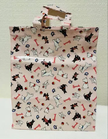 해롯 강아지 패턴 밑면 토트백