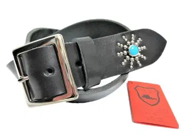 도치기 가죽 엔드온리 스터드 벨트 블랙 (터콰이즈 스팟츠) 통가죽