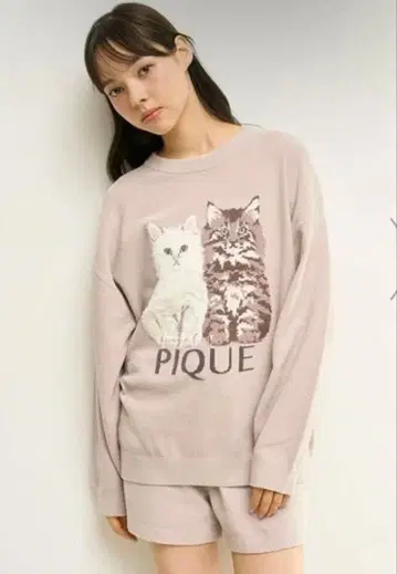 트윈 캣 자카드 상하의 세트 베이지