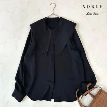 새상품급 NOBLE 노블 레이스 트리밍 빅 칼라 블라우스 블랙