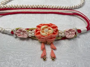 a-904 순수 실크 허리띠 후리소데 성인식 펄 츠마미자이쿠 꽃