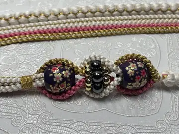 a-912 순수 실크 허리띠 후리소데 성인식 펄 장식 전사 구슬 벚꽃