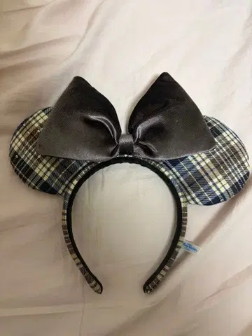 디즈니 머리띠 미니 리본 브라운 체크
