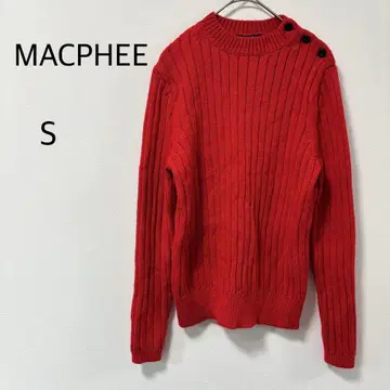 맥피 니트 스웨터 긴팔 리브 편직 울 레드 S