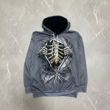 골격 디자인 후드 부착 후드티 그레이 개성적