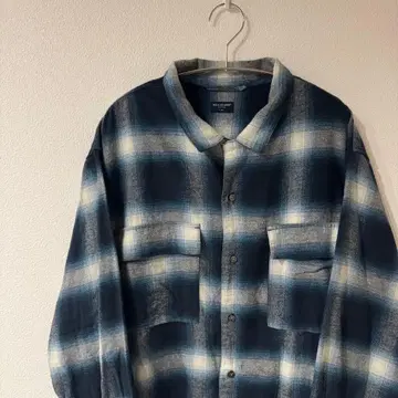 옴브레 체크 셔츠 플란넬 셔츠 레이온 고배색 XL 오버 사이즈